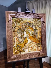 Walnut and amber panels by Alphonse Mucha "Zodiac"